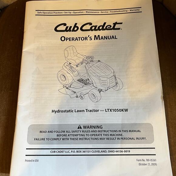 Cub Cadet hydrostatic lawn tractor LTX1050KW owners manual - Picture 1 of 2